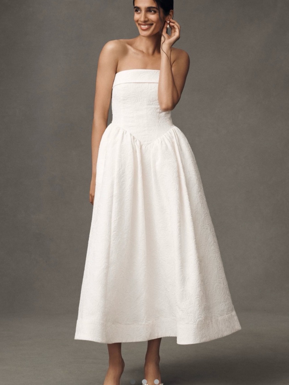 BHLDN Strapless White Textured Maxi Dress
